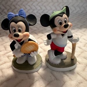 Vintage Walt Disney Production Porcelain Tennis Mickey & Minnie Mouse Figurines